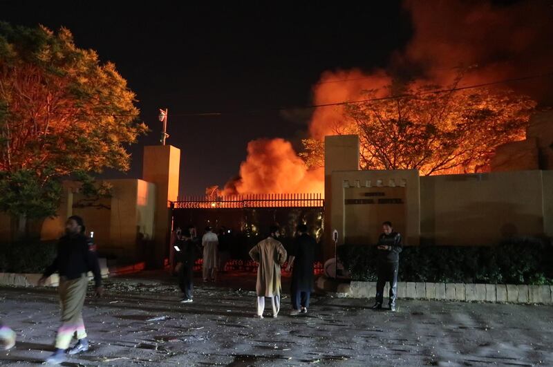 Smoke billows from inside the Serena hotel after a bomb blast in Quetta, provincial capital of Balochistan province, Pakistan. EPA