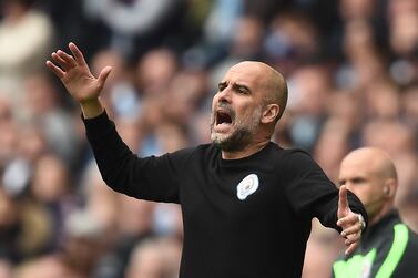 Manchester City manager Pep Guardiola reacts during the English Premier League soccer match between Manchester City and Newcastle United in Manchester, Britain, 08 May 2022.   EPA/PETER POWELL EDITORIAL USE ONLY.  No use with unauthorized audio, video, data, fixture lists, club/league logos or 'live' services.  Online in-match use limited to 120 images, no video emulation.  No use in betting, games or single club / league / player publications