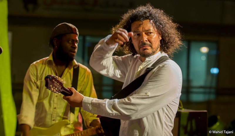 Aziz Sahmaoui and the University of Gnawa performing at the Jazzablanca Festival in Casablanca, Morocco on July 6, 2019. Courtesy of Jazzablanca Festival.