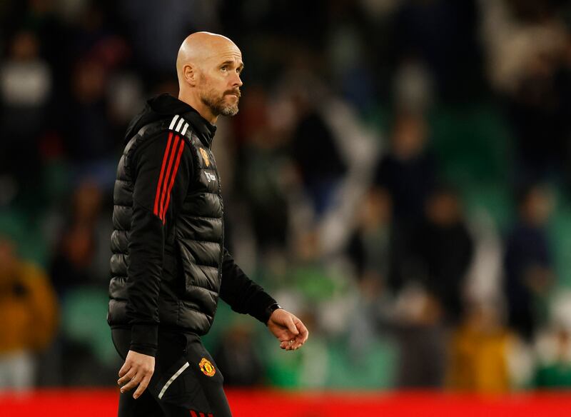 Manchester United manager Erik ten Hag enters the pitch after the match. Reuters