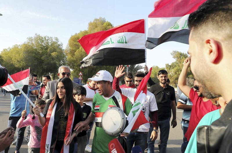 ABU DHABI , UNITED ARAB EMIRATES , January 8 ��� 2019 :- Iraq fans before the start of AFC Asian Cup UAE 2019 football match between IRAQ vs. VIETNAM held at Zayed Sports City in Abu Dhabi. ( Pawan Singh / The National ) For News/Sports