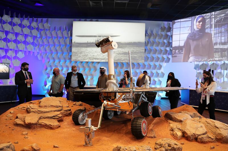 Scott Kelly, American astronaut (second from left) at the US pavilion at Expo 2020 in Dubai on October 6, 2021.