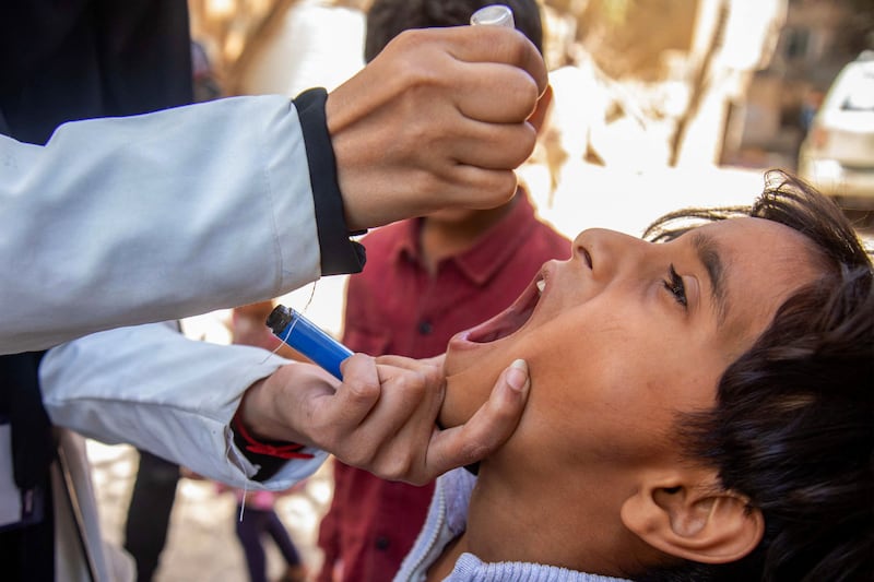 Health authorities now hope vaccination campaigns, such as this one in Taez, will rid Yemen of polio once again.