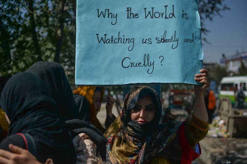 Afghan women take part in an anti-Pakistan protest in Kabul. AFP