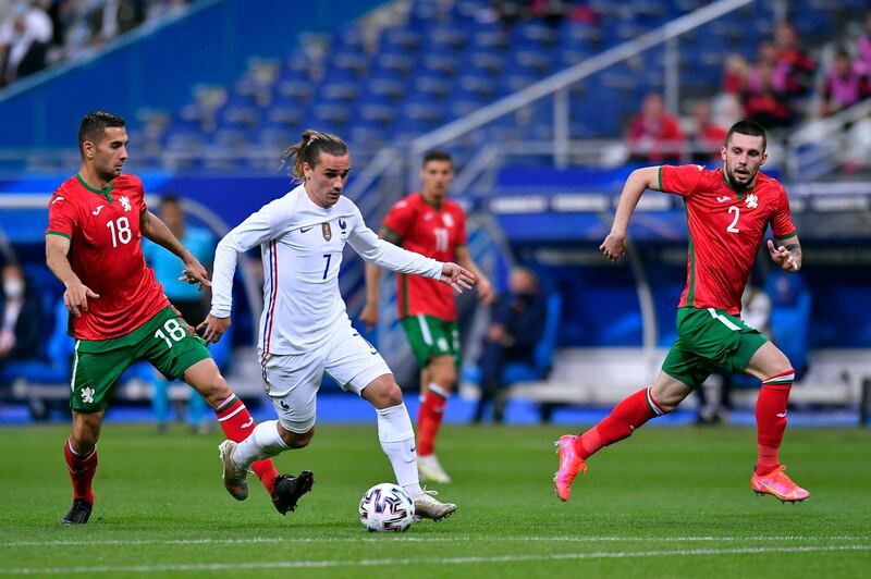 France forward Antoine Griezmann runs with ball during the friendly against Bulgaria. Getty Images