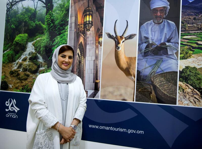 DUBAI, UNITED ARAB EMIRATES, 23 APRIL 2018 - Maitha Saif Majid Al Mahrouqi, Undersecretary of the Ministry of Tourism, Oman at the Arabian Travel Market Dubai. Leslie Pableo for the National for Deena Kamel’s story