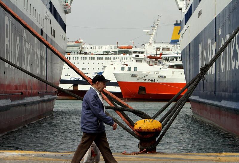 Docked ships during a strike at the main port of Piraeus, near Athens. Ferries were confined to port and cruise ships could not dock due to a strike against reforms meant to boost cruise tourism. Thanassis Stavrakis/AP