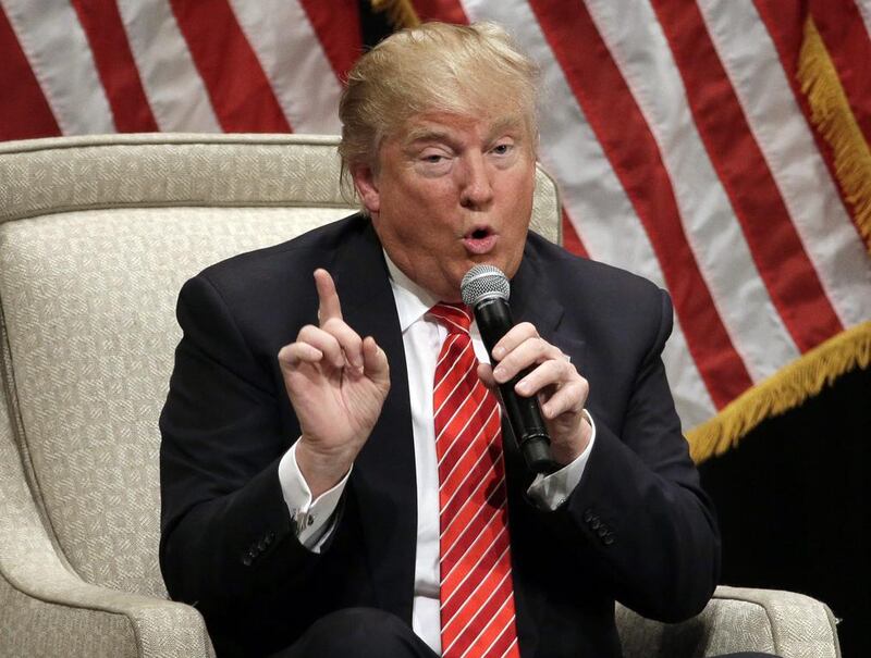 Republican presidential candidate Donald Trump speaking at a rally at Lenoir-Rhyne University in Hickory, North Carolina. In its latest report, the Economic Intelligence Unit ranked a US presidential victory for Mr Trump was being as dangerous to the world economy as extremism, and more dangerous than Brexit. Chuck Burton/AP Photo