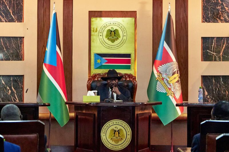 President Salva Kiir attends the swearing in ceremony of his First Vice President and other Vice Presidents in Juba, South Sudan.  AFP