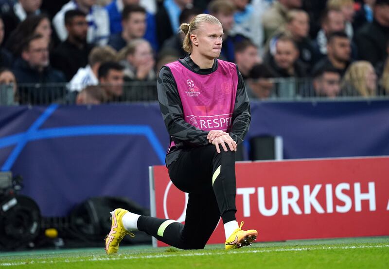 Manchester City's Erling Haaland warming up. PA