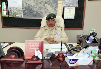 Hatta, United Arab Emirates - February 06, 2019: POAN. Capt Shadia Khasif, head of the criminal registration department at Hatta police station, known as Mayor of Hatta. Wednesday the 6th of February 2019 in Hatta. Chris Whiteoak / The National