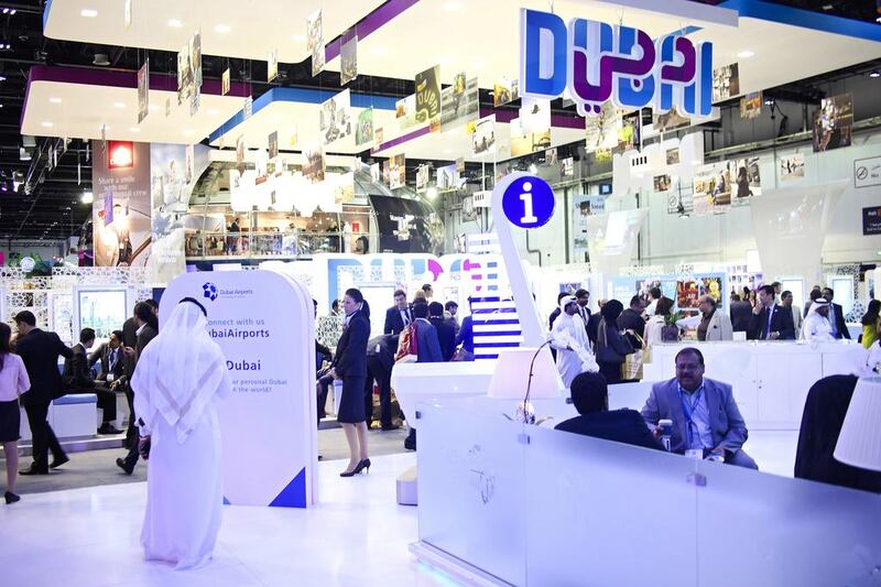 Dubai’s Department of Tourism and Commerce Marketing was eager to show its new branding at the Arabian Travel Market. Lee Hoagland / The National