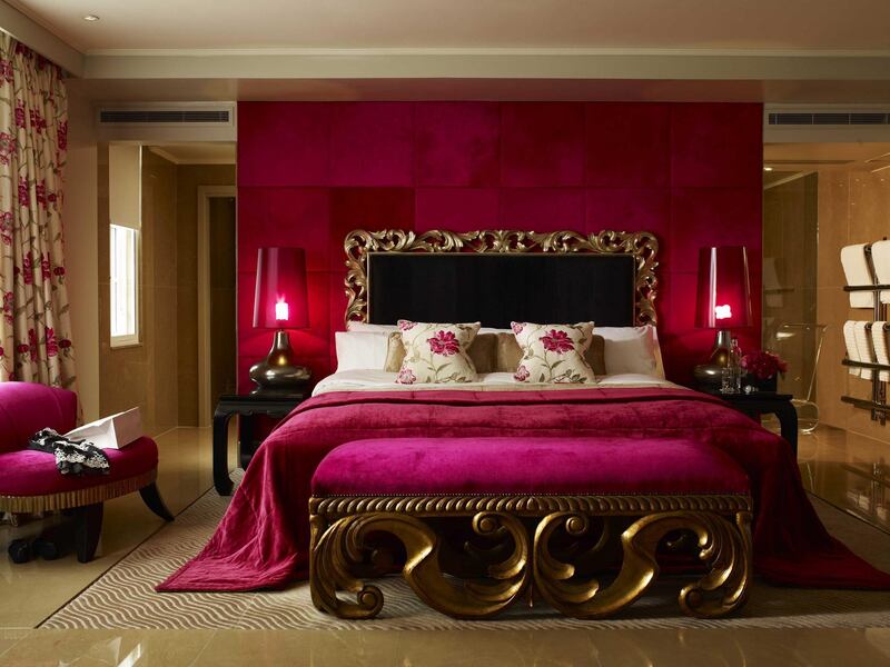 The May Fair Hotel Schiaparelli Suite bedroom. Courtesy The May Fair