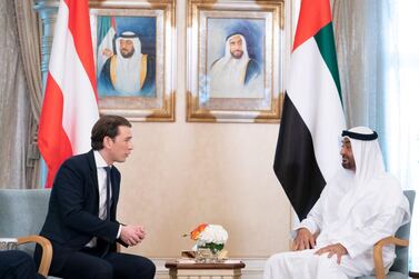 Sebastian Kurz and Sheikh Mohamed meet in Abu Dhabi on Saturday.