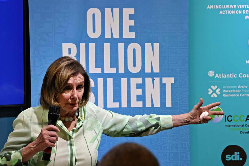 US Speaker of the House Nancy Pelosi gestures during a discussion panel at Cop27 in Sharm El Sheikh, Egypt. AFP