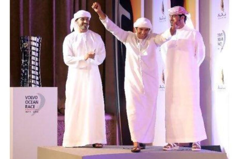 Adil Khalid celebrates after being selected as the latest crew member aboard the Abu Dhabi Ocean Racing team. Rich-Joseph Facun / The National