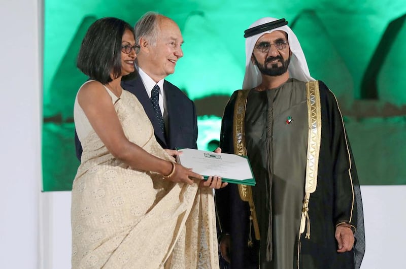 Sheikh Mohammed bin Rashid, Vice President and Ruler of Dubai, joins Prince Karim Aga Khan in handing out the Aga Khan Awards for Architecture at Al Jahili Fort in Al Ain. Wam