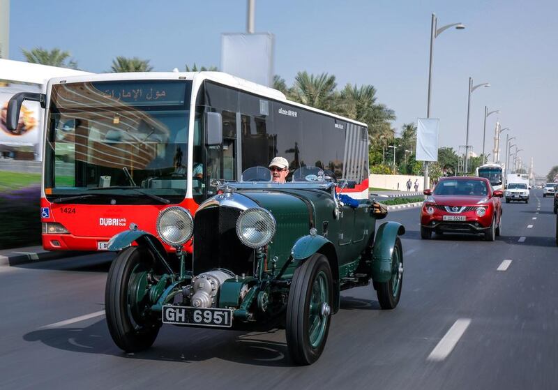 Bentley’s 4 1/2 Litre supercharged Blower, driven by brand ambassador Richard Charlesworth, on the streets of Dubai. Victor Besa for The National
