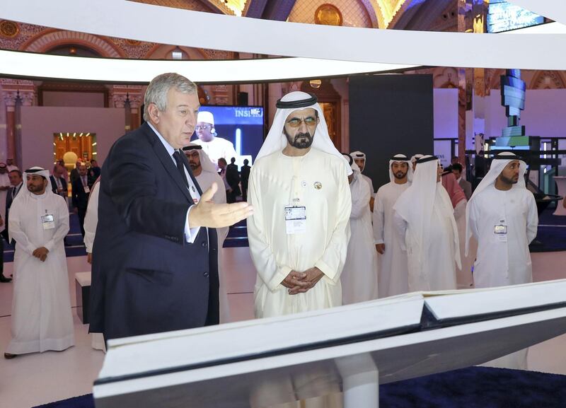 Vice President and Prime Minister of the UAE and Ruler of Dubai Sheikh Mohammed bin Rashid Al Maktoum attended the second day of Saudi Arabia���s Future Investment Initiative (FII) 2018 organised in Riyadh by the Public Investment Fund (PIF). Dubai Media Office / Wam
