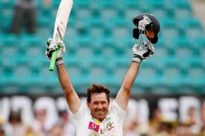 Australia's Ricky Ponting acknowledges spectators after reaching a century during their second cricket test against India at the Sydney Cricket Ground, in this January 4, 2012 file photo. Australia's Ricky Ponting will retire from test cricket after this week's third match against South Africa, the 37-year-old said on November 29, 2012. REUTERS/Tim Wimborne/Files (AUSTRALIA - Tags: SPORT CRICKET) *** Local Caption *** SYD19_CRICKET-PONTI_1129_11.JPG