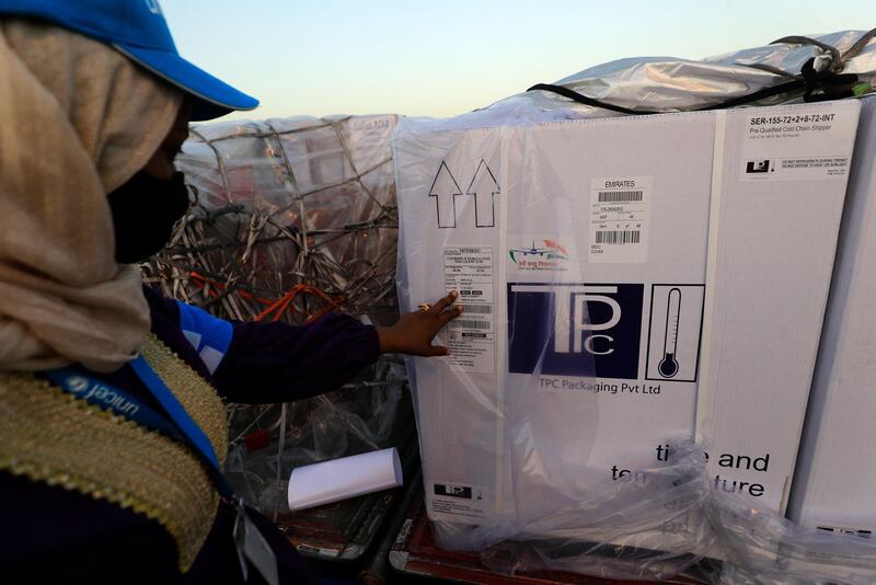 The first shipment of the Oxford-AstraZeneca vaccine arrives at Khartoum airport in the Sudanese capital. AFP