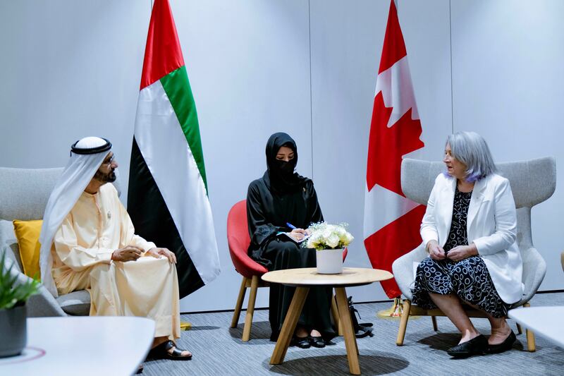 Sheikh Mohammed meets Mary Simon, governor general of Canada, at Expo 2020 Dubai.