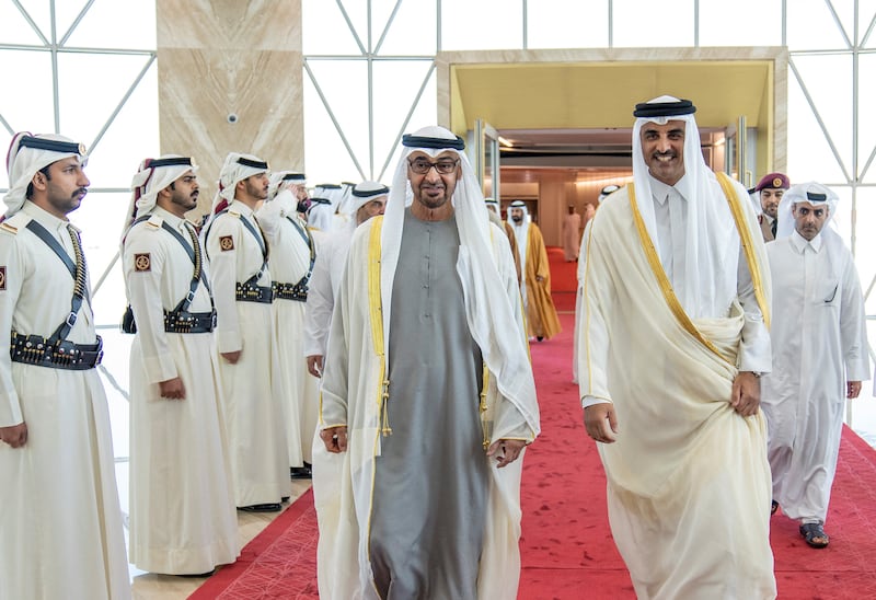 President Sheikh Mohamed with Sheikh Tamim during his visit to Qatar earlier this month. Photo: Reuters