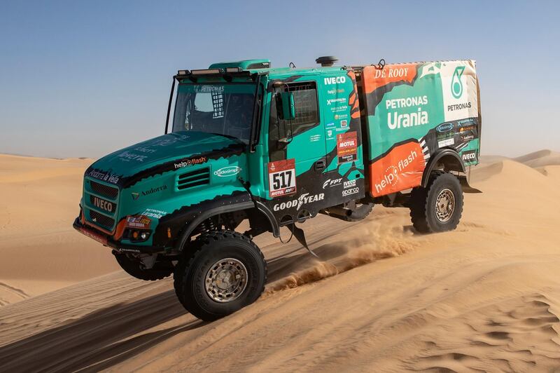 Petronas Team DE Rooy Iveco during stage 8 of the Dakar Rally 2020 at Wadi Al-Dawasir, in Saudi Arabia.  EPA