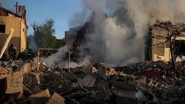 The aftermath of a Russian missile strike in Kharkiv. Photo: Reuters