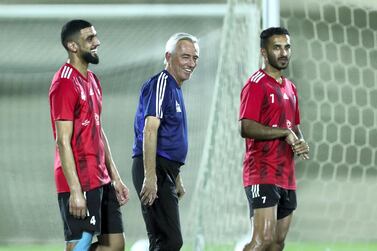 UAE manager Bert van Marwijk during training before the game between the UAE and Thailand in the World cup qualifiers at the Zabeel Stadium, Dubai on June 6th, 2021. Chris Whiteoak / The National. Reporter: John McAuley for Sport