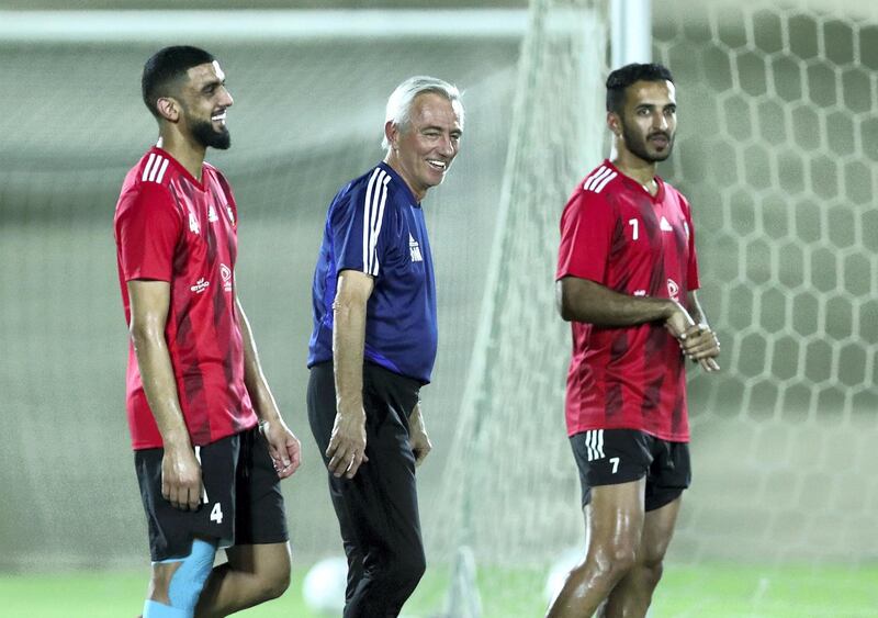 UAE manager Bert van Marwijk during training before the game between the UAE and Thailand in the World cup qualifiers at the Zabeel Stadium, Dubai on June 6th, 2021. Chris Whiteoak / The National. 
Reporter: John McAuley for Sport