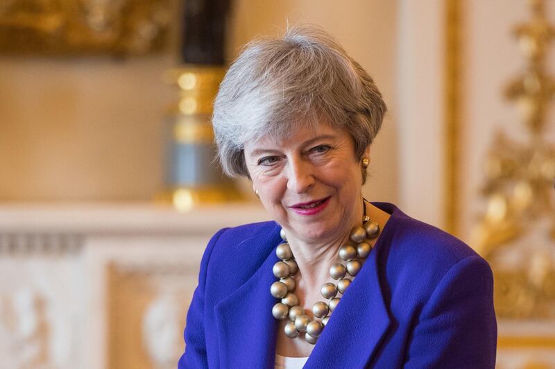 LONDON, ENGLAND - MARCH 5: British Prime Minister Theresa May attends a reception to mark the fiftieth anniversary of the investiture of the Prince of Wales at Buckingham Palace on March 5, 2019 in London, England. (Photo by Dominic Lipinski - WPA Pool/Getty Images)