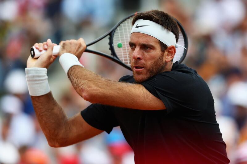 ROME, ITALY - MAY 17:  Juan Martin del Potro of Argentina returns a backhand in his match against David Goffin of Belgium during day 5 of the Internazionali BNL d'Italia 2018 tennis at Foro Italico on May 17, 2018 in Rome, Italy.  (Photo by Dean Mouhtaropoulos/Getty Images)