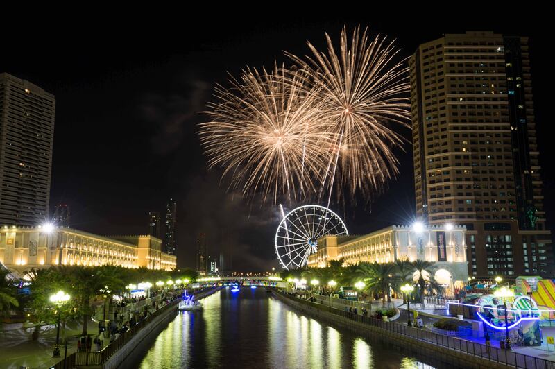 New Year fireworks at Al Majaz Waterfront in Sharjah welcoming 2018. Wam