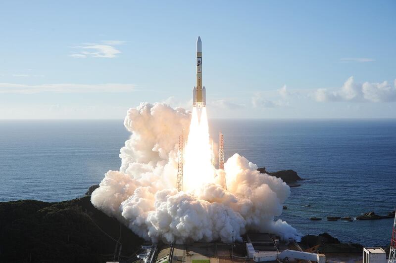 In this handout photograph taken and released on July 20, 2020 by Mitsubishi Heavy Industries an H-2A rocket carrying the Hope Probe known as "Al-Amal" in Arabic, developed by the Mohammed Bin Rashid Space Centre (MBRSC) in the United Arab Emirates (UAE) to explore Mars, blasts off from Tanegashima Space Centre in southwestern Japan. The first Arab space mission to Mars blasted off on July 20 aboard a rocket from Japan, with the probe dubbed "Hope" successfully separating about an hour after liftoff. - --- RESTRICTED TO EDITORIAL USE - MANDATORY CREDIT "AFP PHOTO / (MITSUBISHI HEAVY INDUSTRIES)" - NO MARKETING NO ADVERTISING CAMPAIGNS - DISTRIBUTED AS A SERVICE TO CLIENTS ---
 / AFP / Mitsubishi Heavy Industries / Handout / --- RESTRICTED TO EDITORIAL USE - MANDATORY CREDIT "AFP PHOTO / (MITSUBISHI HEAVY INDUSTRIES)" - NO MARKETING NO ADVERTISING CAMPAIGNS - DISTRIBUTED AS A SERVICE TO CLIENTS ---
