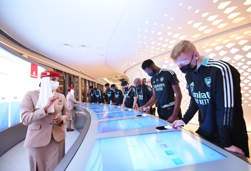 The Arsenal squad visiting the Emirates Airline Expo 2020 Dubai pavilion. Photo: Emirates