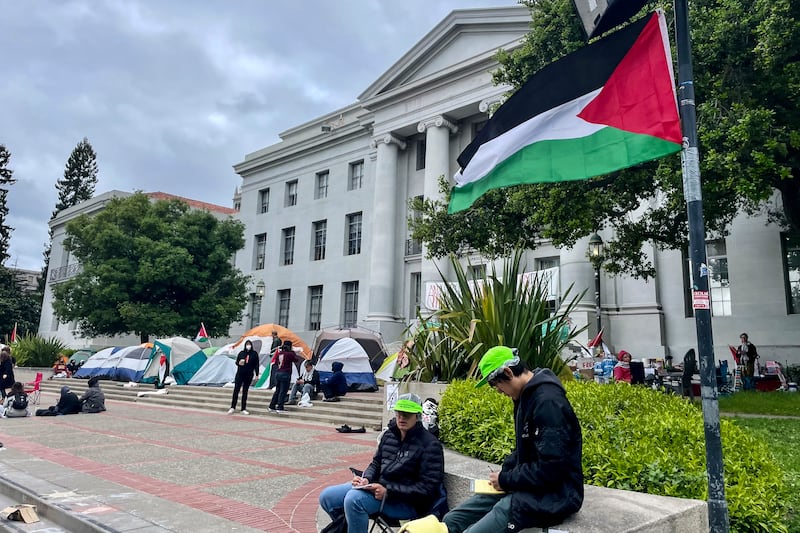 Pro-Palestinian protesters gather in front of Sproul Hall on the campus of the University of California, Berkeley. AP