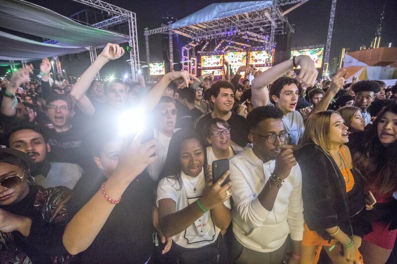 Dubai, United Arab Emirates-  Fans of singer YBN Cordae at Puma stage at the Sole Dubai Festival at D3.  Leslie Pableo for The National for Saeed Saeed's story