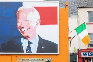A giant painting of US Presidential candidate Joe Biden, erected in his ancestral home of Ballina, northwest Ireland. AFP