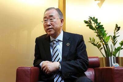 DUBAI, UNITED ARAB EMIRATES, Jan 09  – 2020 :- Ban Ki-Moon, former United Nations Secretary-General during the interview at the GEMS World Academy in Dubai. (Pawan Singh / The National) For News. Story by Anna Zacharias