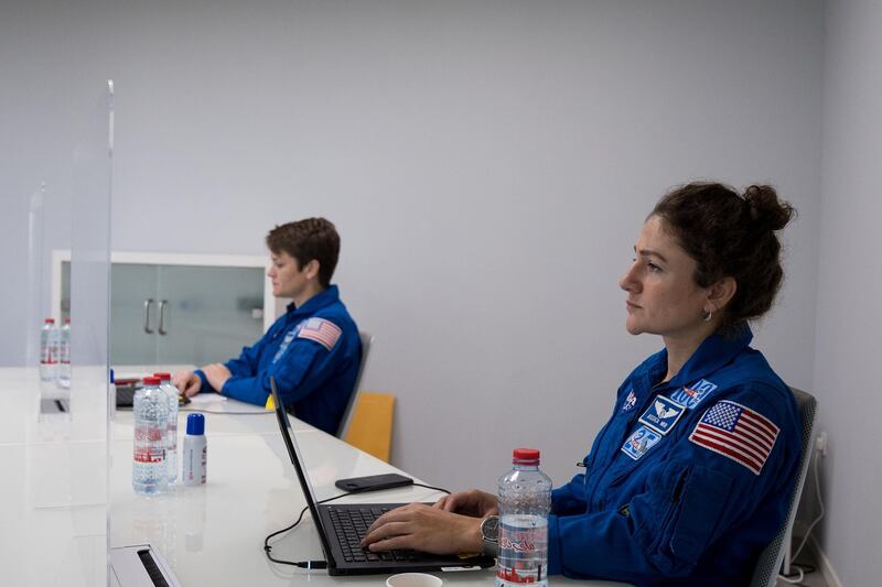 Nasa astronauts Jessica Meir (right) and Anne Mclain also participated in the interview panel to help UAE select its next two astronauts. Courtesy: MBRSC