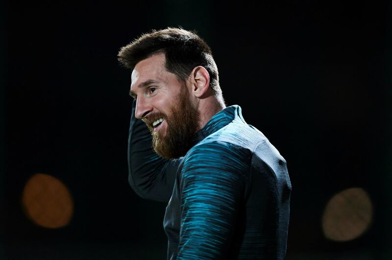 Lionel Messi attends a training session at Joan Gamper Sports City before Barcelona's Champions League match against Slavia Prague. EPA