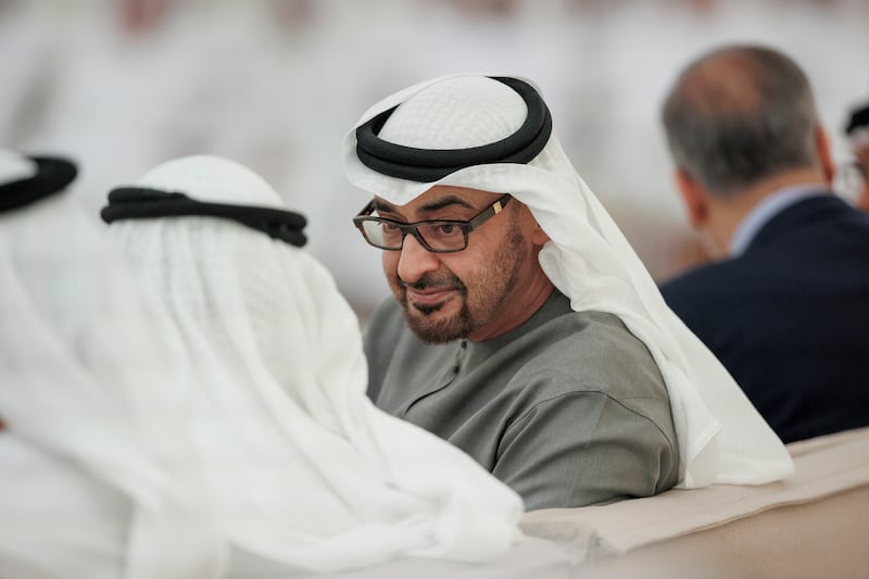 President Sheikh Mohamed speaks with a guest during an iftar reception at Al Bateen Palace in Abu Dhabi. All photos: UAE Presidential Court
