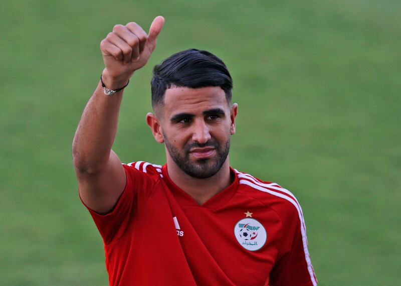 Mahrez gestures during the training session. AP Photo