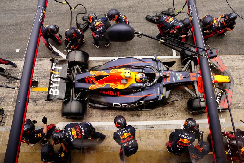 Mexican driver Sergio Perez of Red Bull Racing pulls in for a pitstop during the Spanish Grand Prix in Barcelona. EPA