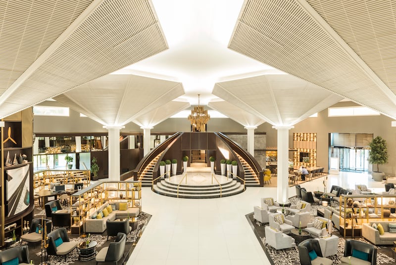 The hotel lobby is known as Le Meridien Hub, where guests can gather and relax