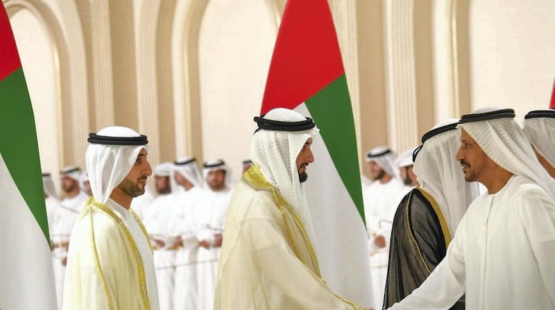 Sheikh Maktoum bin Mohammed, Deputy Ruler of Dubai, at his wedding at Dubai World Trade Centre on Thursday. Courtesy Dubai Media Office