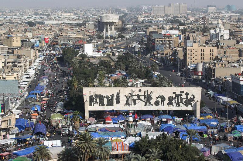 Anti-government protest sit-in at the Iraqi capital's central Tahrir Square.   AFP