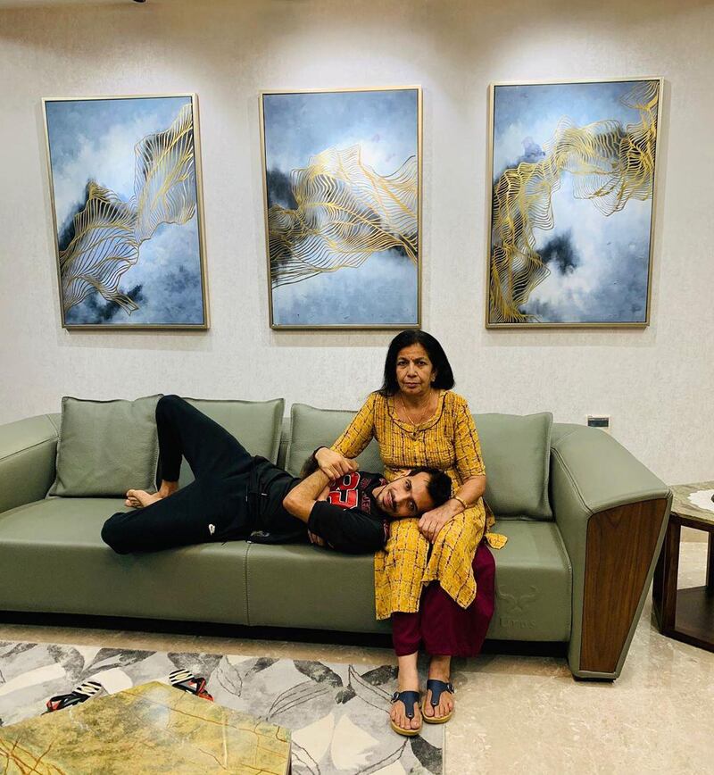Spinner Yuzvendra Chahal with his mother Sunita Devi

