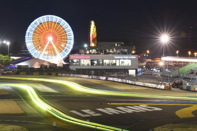 The Le Mans track is lit during the race. AFP